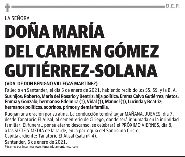 DOÑA MARÍA DEL CARMEN GÓMEZ GUTIÉRREZ-SOLANA