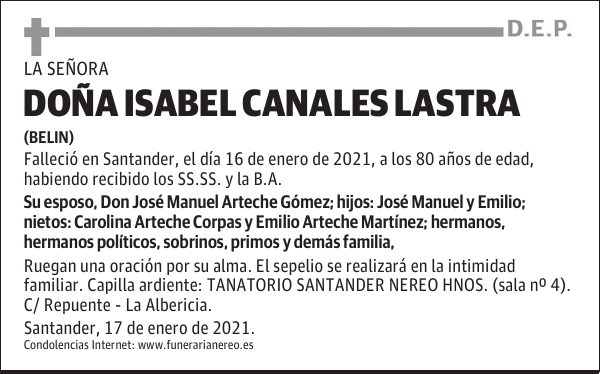 DOÑA ISABEL CANALES LASTRA
