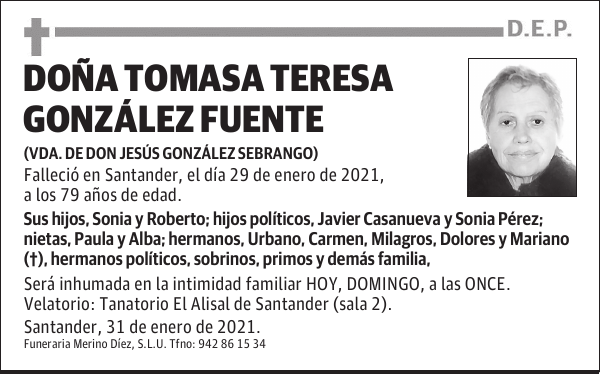 DOÑA TOMASA TERESA GONZÁLEZ FUENTE