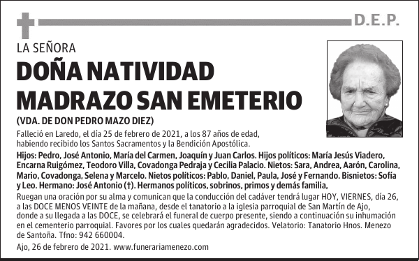 DOÑA NATIVIDAD MADRAZO SAN EMETERIO