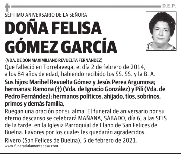 DOÑA FELISA GÓMEZ GARCÍA
