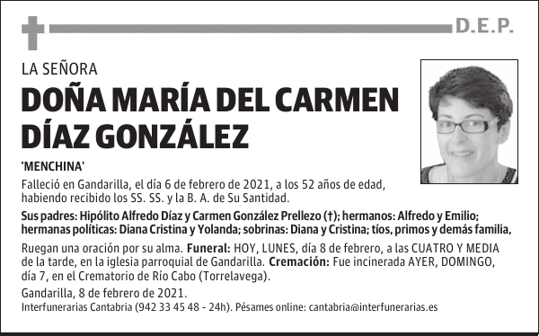 DOÑA MARÍA DEL CARMEN DÍAZ GONZÁLEZ