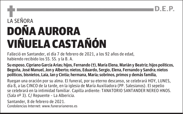 DOÑA AURORA VIÑUELA CASTAÑÓN