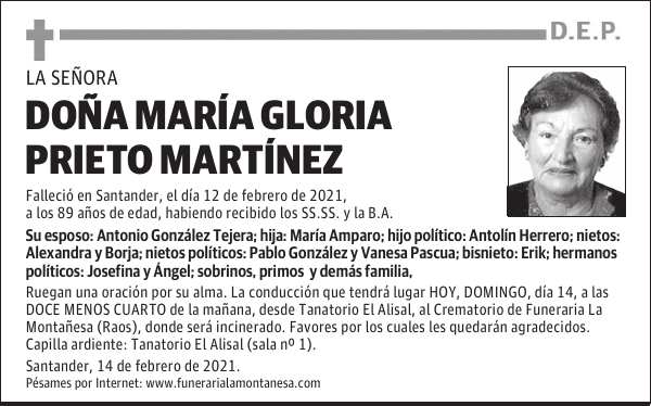 DOÑA MARÍA GLORIA PRIETO MARTÍNEZ