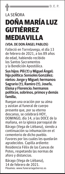 DOÑA MARÍA LUZ GUTIÉRREZ MEDIAVILLA