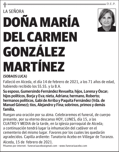 DOÑA MARÍA DEL CARMEN GONZÁLEZ MARTÍNEZ