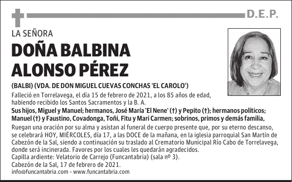 DOÑA BALBINA ALONSO PÉREZ