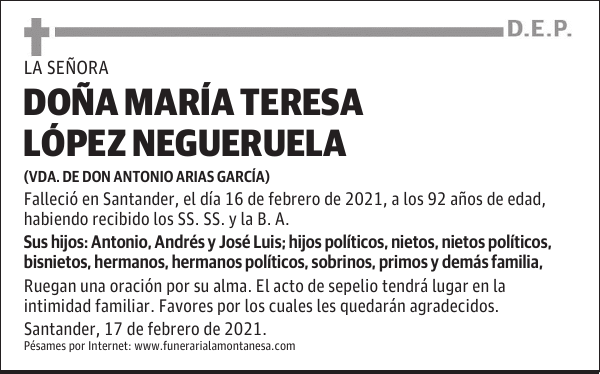 DOÑA MARÍA TERESA LÓPEZ NEGUERUELA