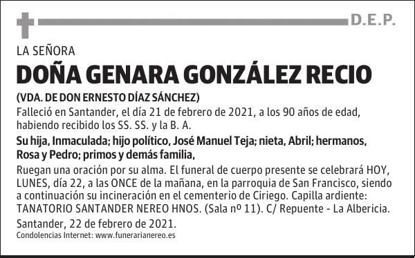 DOÑA GENARA GONZÁLEZ RECIO