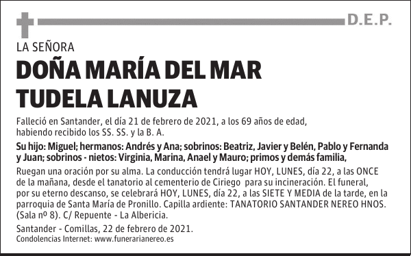 DOÑA MARÍA DEL MAR TUDELA LANUZA