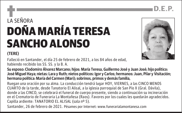 DOÑA MARÍA TERESA SANCHO ALONSO