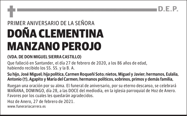 DOÑA CLEMENTINA MANZANO PEROJO