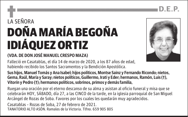 DOÑA MARÍA BEGOÑA IDIÁQUEZ ORTIZ