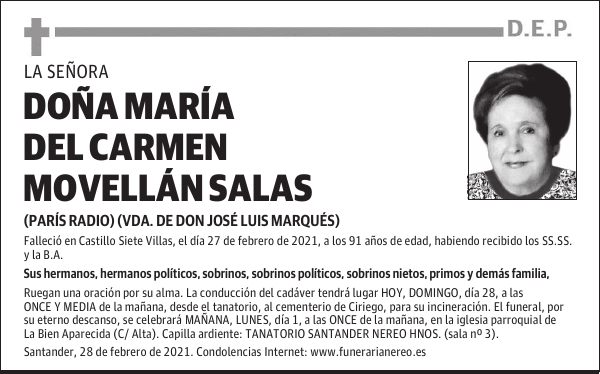 DOÑA MARÍA DEL CARMEN MOVELLÁN SALAS