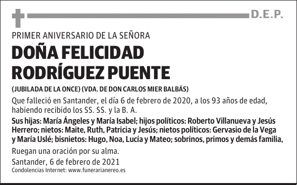 DOÑA FELICIDAD RODRÍGUEZ PUENTE