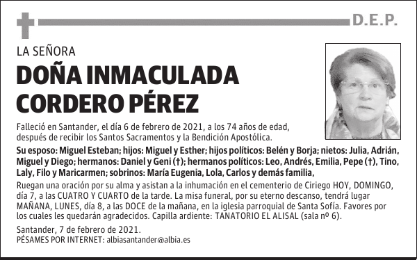 DOÑA INMACULADA CORDERO PÉREZ