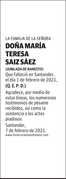 DOÑA MARÍA TERESA SAIZ SÁEZ