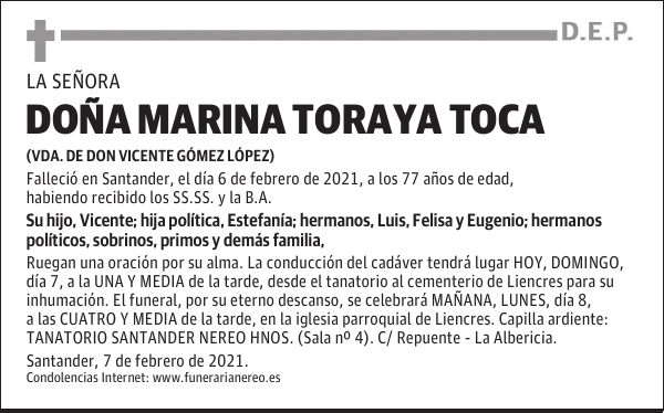 DOÑA MARINA TORAYA TOCA