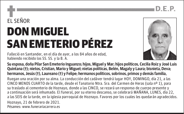 DON MIGUEL SAN EMETERIO PÉREZ