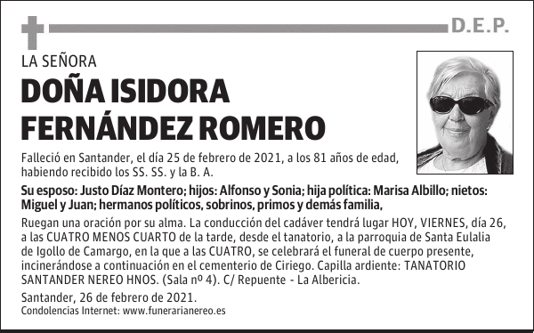 DOÑA ISIDORA FERNÁNDEZ ROMERO