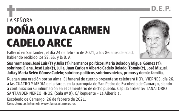 DOÑA OLIVA CARMEN CADELO ARCE