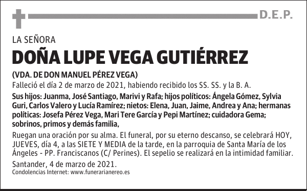 DOÑA LUPE VEGA GUTIÉRREZ