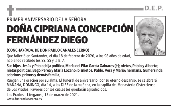 DOÑA CIPRIANA CONCEPCIÓN FERNÁNDEZ DIEGO