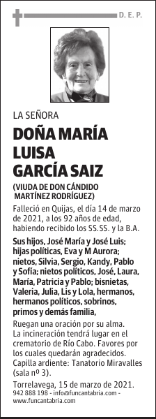 DOÑA MARÍA LUISA GARCÍA SAIZ