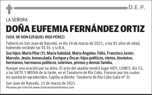 DOÑA EUFEMIA FERNÁNDEZ ORTIZ