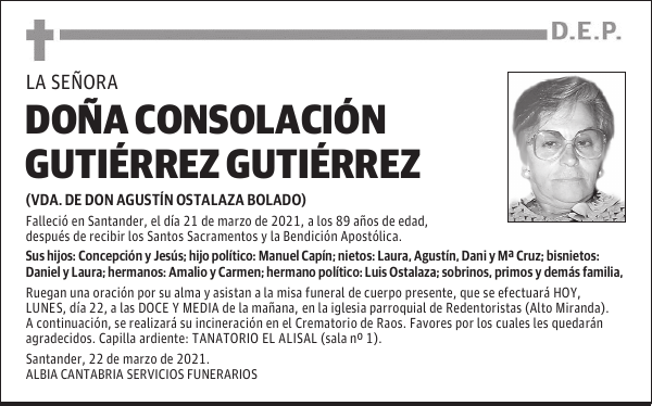 DOÑA CONSOLACIÓN GUTIÉRREZ GUTIÉRREZ