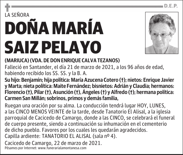DOÑA MARÍA SAIZ PELAYO