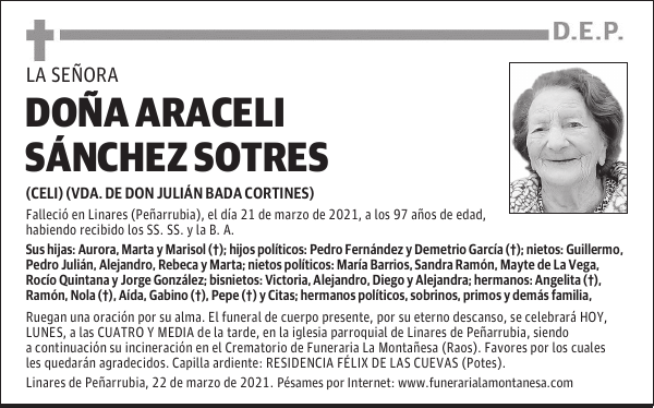 DOÑA ARACELI SÁNCHEZ SOTRES