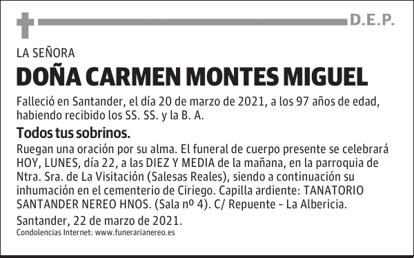 DOÑA CARMEN MONTES MIGUEL