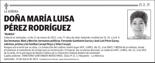 DOÑA MARÍA LUISA PÉREZ RODRÍGUEZ