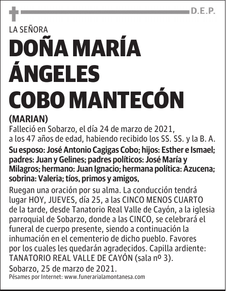 DOÑA MARÍA ÁNGELES COBO MANTECÓN
