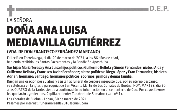 DOÑA ANA LUISA MEDIAVILLA GUTIÉRREZ