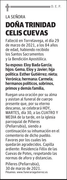 DOÑA TRINIDAD CELIS CUEVAS