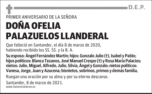 DOÑA OFELIA PALAZUELOS LLANDERAL