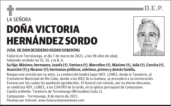 DOÑA VICTORIA HERNÁNDEZ SORDO
