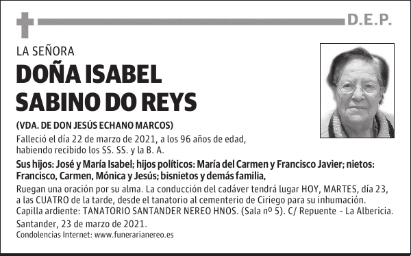 DOÑA ISABEL SABINO DO REYS