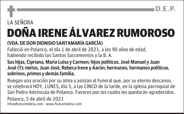 DOÑA IRENE ÁLVAREZ RUMOROSO