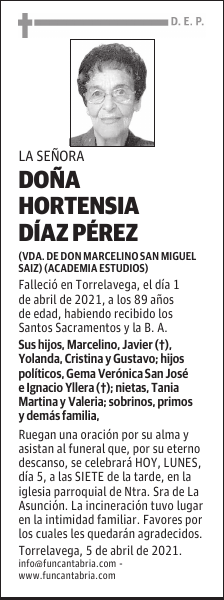 DOÑA HORTENSIA DÍAZ PÉREZ