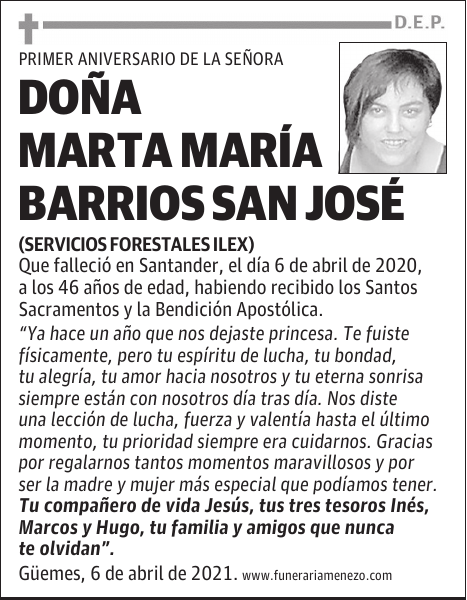 DOÑA MARTA MARÍA BARRIOS SAN JOSÉ