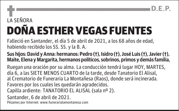 DOÑA ESTHER VEGAS FUENTES