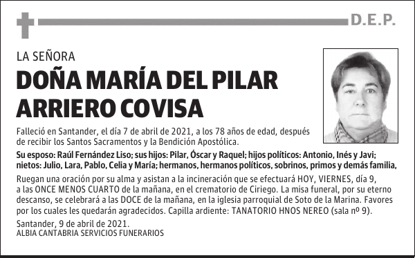 DOÑA MARÍA DEL PILAR ARRIERO COVISA