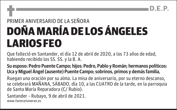 DOÑA MARÍA DE LOS ÁNGELES LARIOS FEO