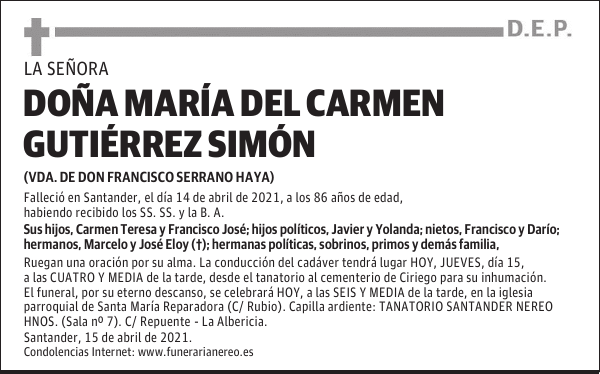 DOÑA MARÍA DEL CARMEN GUTIÉRREZ SIMÓN