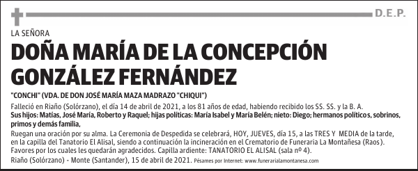 DOÑA MARÍA DE LA CONCEPCIÓN GONZÁLEZ FERNÁNDEZ