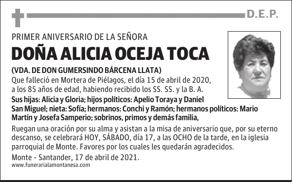 DOÑA ALICIA OCEJA TOCA