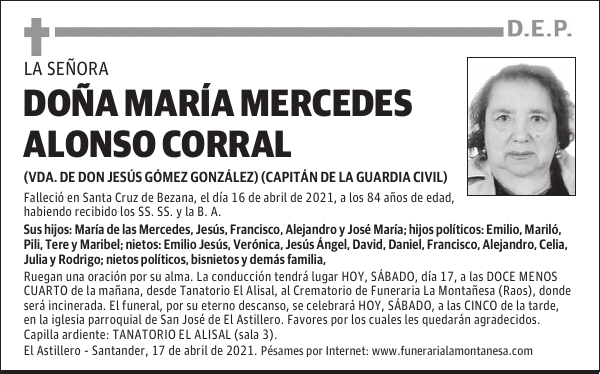 DOÑA MARÍA MERCEDES ALONSO CORRAL